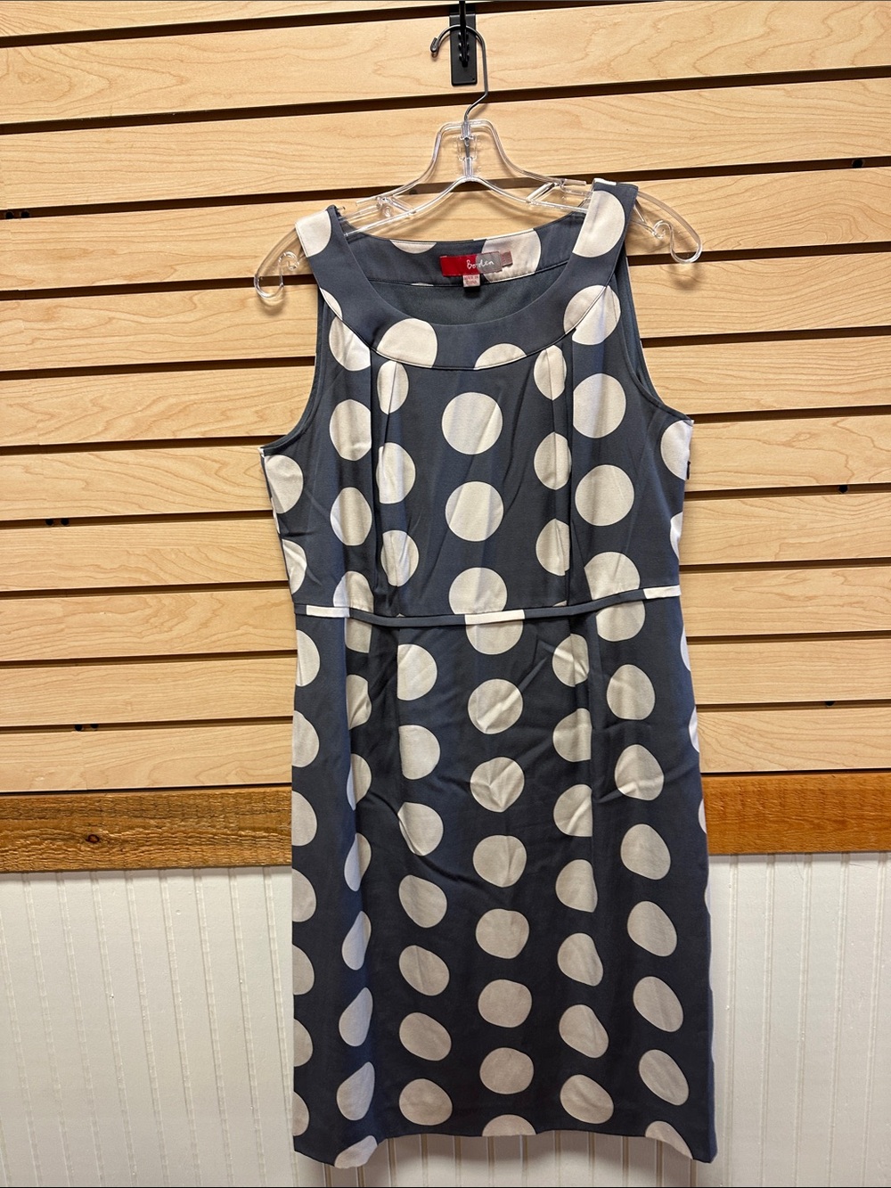 Boden Grey with White Polka Dot Sleeveless Midi Dress